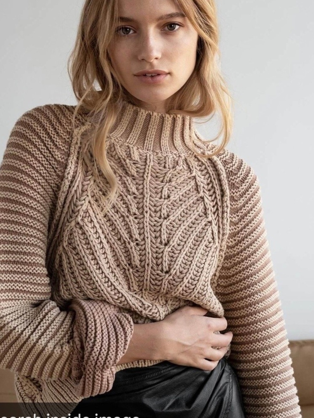 Free People Chunky Boho Cable Knit Sweater in Color Sand Castle, Small